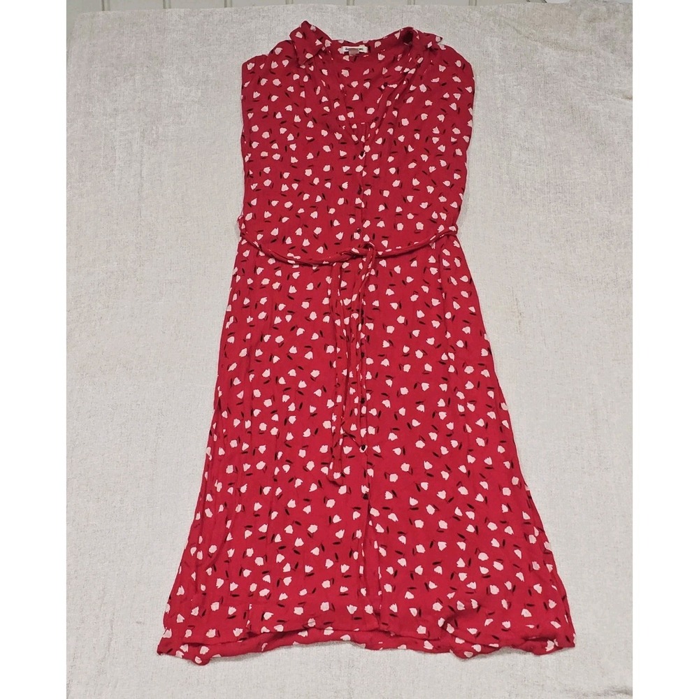 VTG Billabong Medium Full Front Button & Tie Maxi Length Red Floral Dress